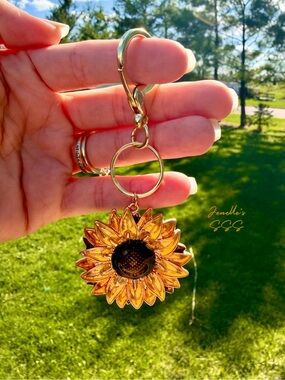 Gold Sunflower Keychain Charm